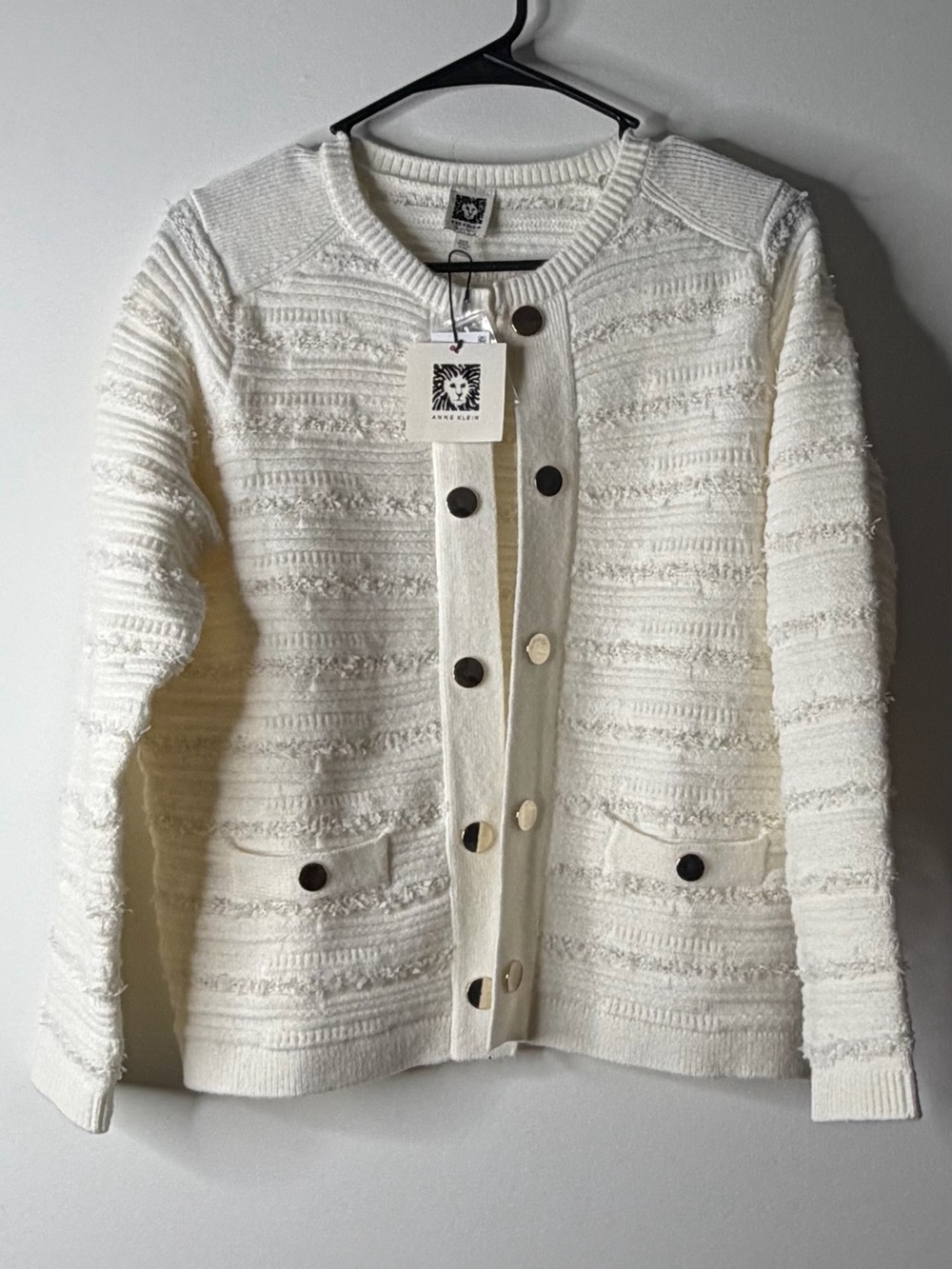 Anne Klein Cream Textured Knit Button-Front Jacket